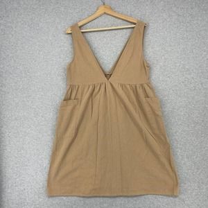 Polagram Dress Size Medium Beige Brown Pocket Side Jumper V-Neck Casual